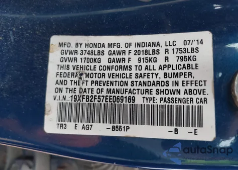 2014 Honda Civic Lx from USA, damaged, VIN 19XFB2F57EE069169